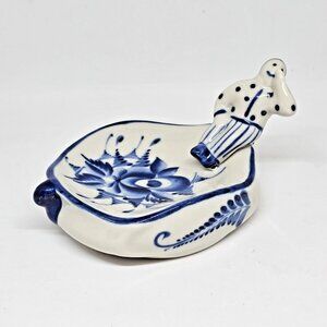 Gzhel Porcelain Spoon Rest Dish Figurine Blue White Delft